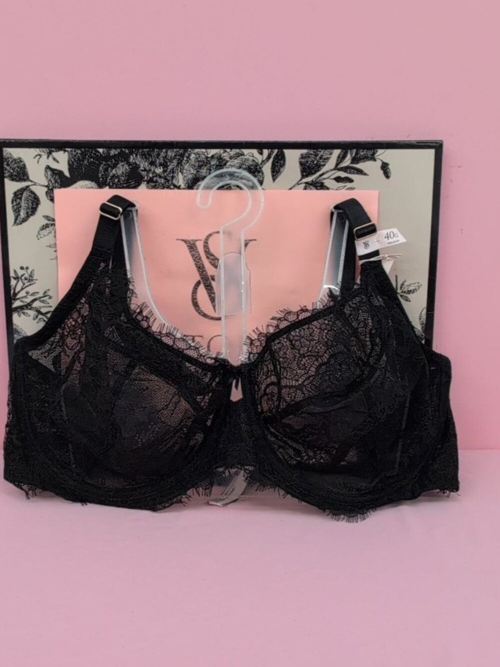 Victoria's Secret Very Sexy Fabulous Unlined Rose Lace Full Cup Bra 40G Black